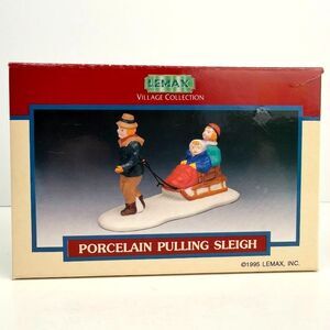 Vintage 1995 Lemax Christmas Village Collection Porcelain Pulling Sleigh #53141